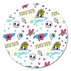 Emo Teens Doodle Seamless Magnet 5  (round)