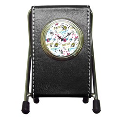 Emo Teens Doodle Seamless Pen Holder Desk Clock by Vaneshart