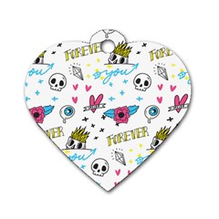 Emo Teens Doodle Seamless Dog Tag Heart (two Sides) by Vaneshart