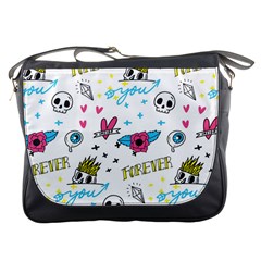 Emo Teens Doodle Seamless Messenger Bag by Vaneshart