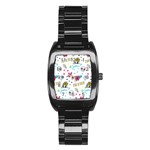 Emo Teens Doodle Seamless Stainless Steel Barrel Watch Front