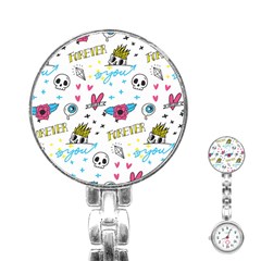 Emo Teens Doodle Seamless Stainless Steel Nurses Watch by Vaneshart