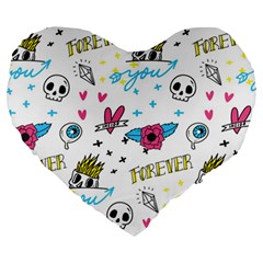 Emo Teens Doodle Seamless Large 19  Premium Flano Heart Shape Cushions by Vaneshart