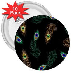 Seamless Pattern With Peacock Feather 3  Buttons (10 Pack)  by Vaneshart