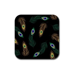 Seamless Pattern With Peacock Feather Rubber Coaster (square)  by Vaneshart