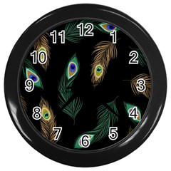 Seamless Pattern With Peacock Feather Wall Clock (black) by Vaneshart