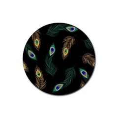 Seamless Pattern With Peacock Feather Rubber Coaster (round)  by Vaneshart