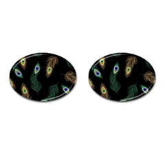 Seamless Pattern With Peacock Feather Cufflinks (oval) by Vaneshart