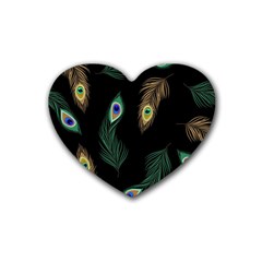 Seamless Pattern With Peacock Feather Rubber Coaster (heart)  by Vaneshart