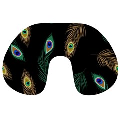 Seamless Pattern With Peacock Feather Travel Neck Pillow by Vaneshart