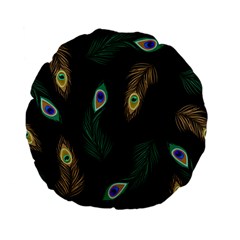 Seamless Pattern With Peacock Feather Standard 15  Premium Flano Round Cushions