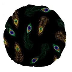 Seamless Pattern With Peacock Feather Large 18  Premium Flano Round Cushions by Vaneshart