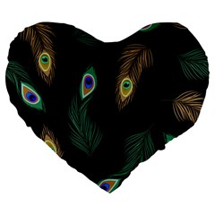 Seamless Pattern With Peacock Feather Large 19  Premium Flano Heart Shape Cushions