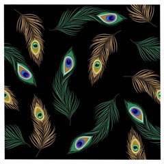 Seamless Pattern With Peacock Feather Wooden Puzzle Square by Vaneshart