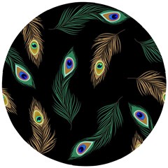 Seamless Pattern With Peacock Feather Wooden Puzzle Round