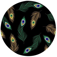 Seamless Pattern With Peacock Feather Wooden Bottle Opener (round)