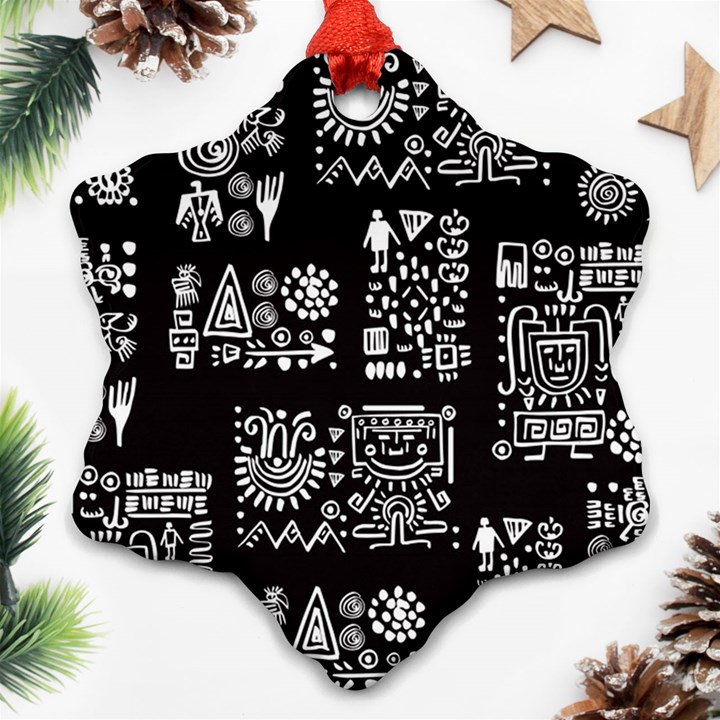 Vector Pattern Design With Tribal Elements Snowflake Ornament (Two Sides)