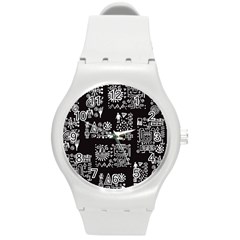 Vector Pattern Design With Tribal Elements Round Plastic Sport Watch (m) by Vaneshart