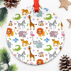 Children Seamless Wallpaper With Cute Funny Baby Savanna Animals Ornament (round) by Vaneshart