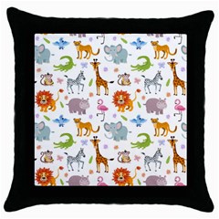 Children Seamless Wallpaper With Cute Funny Baby Savanna Animals Throw Pillow Case (black) by Vaneshart