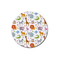 Children Seamless Wallpaper With Cute Funny Baby Savanna Animals Rubber Round Coaster (4 Pack) 