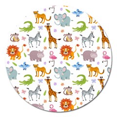 Children Seamless Wallpaper With Cute Funny Baby Savanna Animals Magnet 5  (round) by Vaneshart