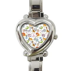 Children Seamless Wallpaper With Cute Funny Baby Savanna Animals Heart Italian Charm Watch by Vaneshart