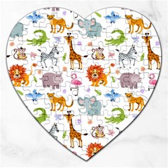 Children Seamless Wallpaper With Cute Funny Baby Savanna Animals Jigsaw Puzzle (heart) by Vaneshart