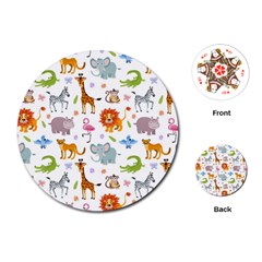 Children Seamless Wallpaper With Cute Funny Baby Savanna Animals Playing Cards Single Design (round) by Vaneshart