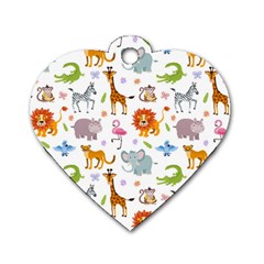 Children Seamless Wallpaper With Cute Funny Baby Savanna Animals Dog Tag Heart (two Sides) by Vaneshart