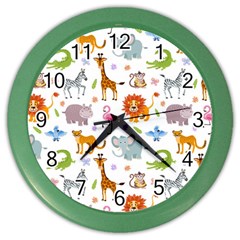 Children Seamless Wallpaper With Cute Funny Baby Savanna Animals Color Wall Clock by Vaneshart