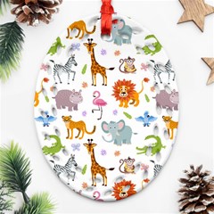 Children Seamless Wallpaper With Cute Funny Baby Savanna Animals Ornament (oval Filigree)