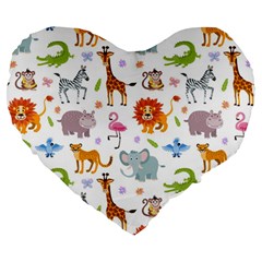 Children Seamless Wallpaper With Cute Funny Baby Savanna Animals Large 19  Premium Heart Shape Cushions