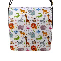 Children Seamless Wallpaper With Cute Funny Baby Savanna Animals Flap Closure Messenger Bag (l) by Vaneshart