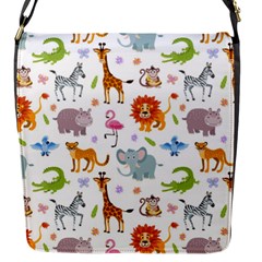 Children Seamless Wallpaper With Cute Funny Baby Savanna Animals Flap Closure Messenger Bag (s) by Vaneshart