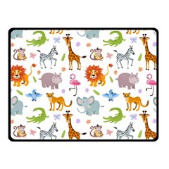 Children Seamless Wallpaper With Cute Funny Baby Savanna Animals Double Sided Fleece Blanket (small) 