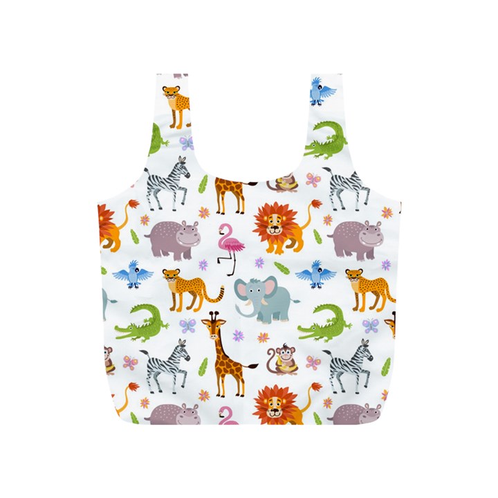 Children Seamless Wallpaper With Cute Funny Baby Savanna Animals Full Print Recycle Bag (S)