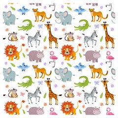 Children Seamless Wallpaper With Cute Funny Baby Savanna Animals Wooden Puzzle Square