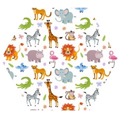 Children Seamless Wallpaper With Cute Funny Baby Savanna Animals Wooden Puzzle Hexagon by Vaneshart