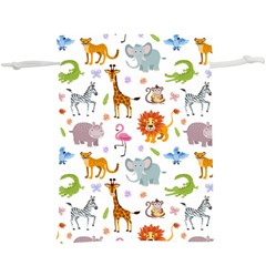 Children Seamless Wallpaper With Cute Funny Baby Savanna Animals  Lightweight Drawstring Pouch (xl)