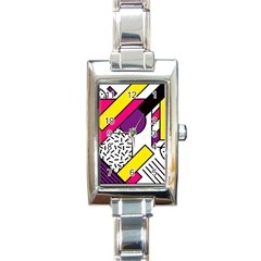 Memphis Colorful Background With Stroke Rectangle Italian Charm Watch by Vaneshart