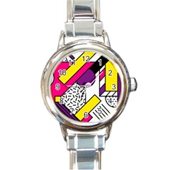 Memphis Colorful Background With Stroke Round Italian Charm Watch by Vaneshart