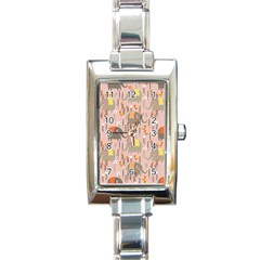 Cute Elephant Wild Flower Field Seamless Pattern Rectangle Italian Charm Watch by Vaneshart