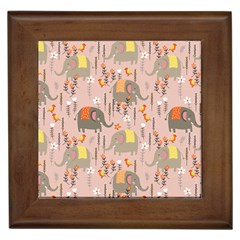 Cute Elephant Wild Flower Field Seamless Pattern Framed Tile by Vaneshart