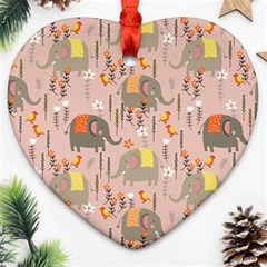 Cute Elephant Wild Flower Field Seamless Pattern Ornament (heart) by Vaneshart