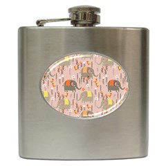 Cute Elephant Wild Flower Field Seamless Pattern Hip Flask (6 Oz) by Vaneshart