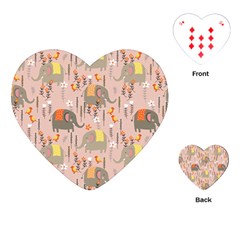 Cute Elephant Wild Flower Field Seamless Pattern Playing Cards Single Design (heart)