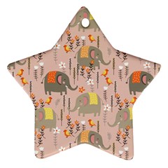 Cute Elephant Wild Flower Field Seamless Pattern Star Ornament (two Sides) by Vaneshart