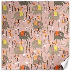 Cute Elephant Wild Flower Field Seamless Pattern Canvas 20  X 20  by Vaneshart