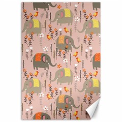 Cute Elephant Wild Flower Field Seamless Pattern Canvas 24  X 36  by Vaneshart